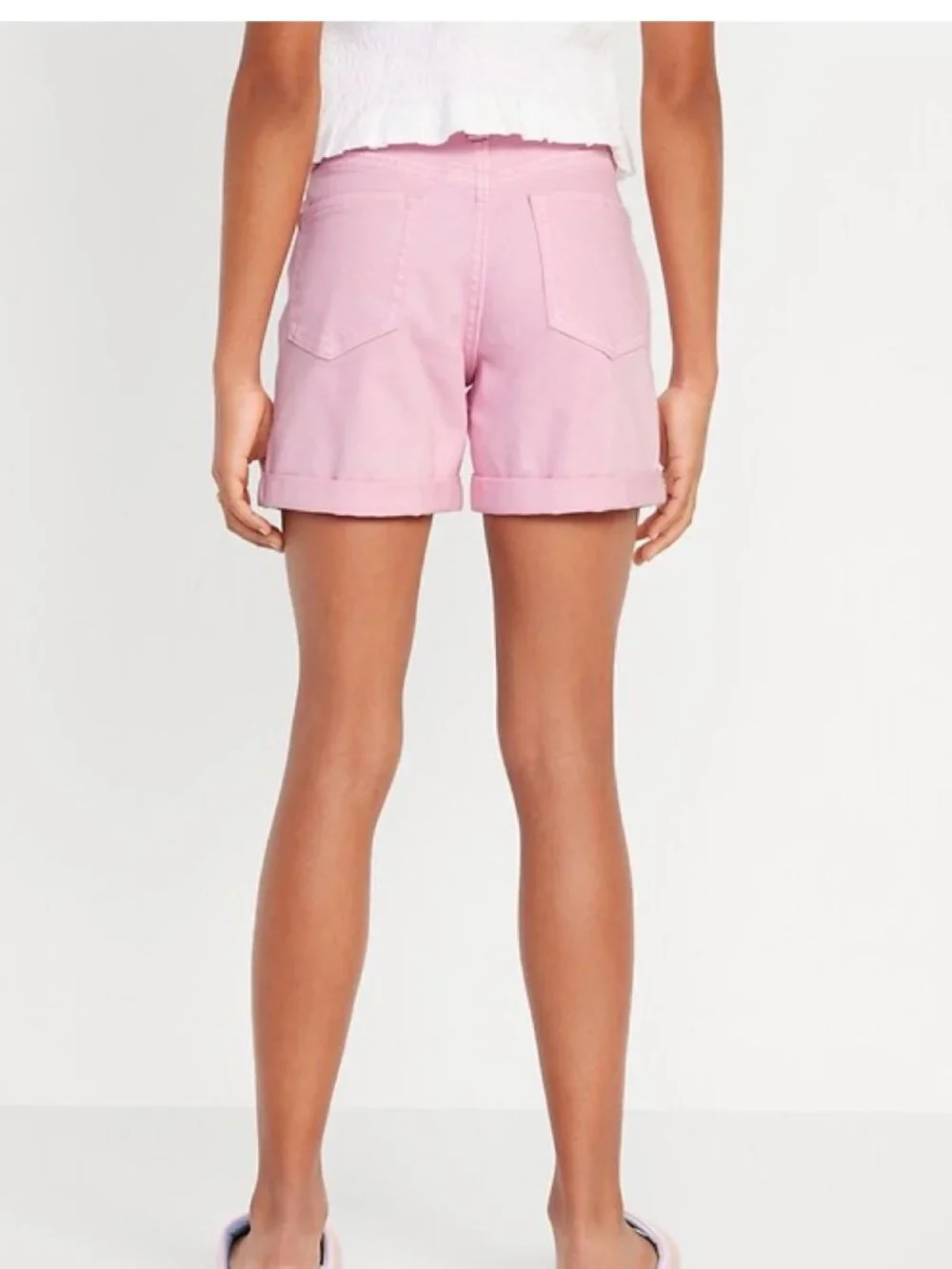 Old Navy High-Waisted Double-Rolled-Cuff Midi Shorts for Girls in Pink 5